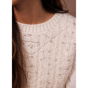 Mint Velvet Cream Cotton Blend Embellished Knit Jumper